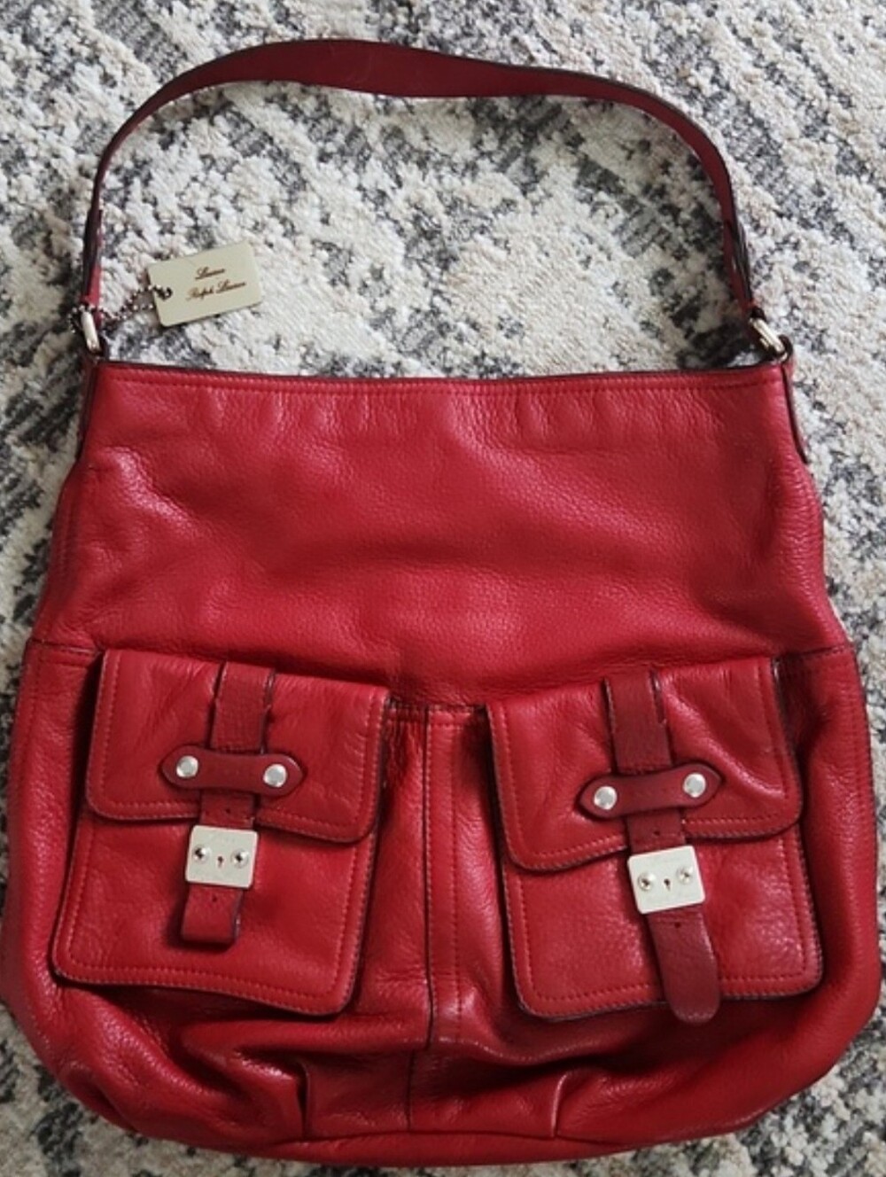 Lauren Ralph Lauren Red Leather Hobo Shoulder Bag Y2K Buckle Pockets